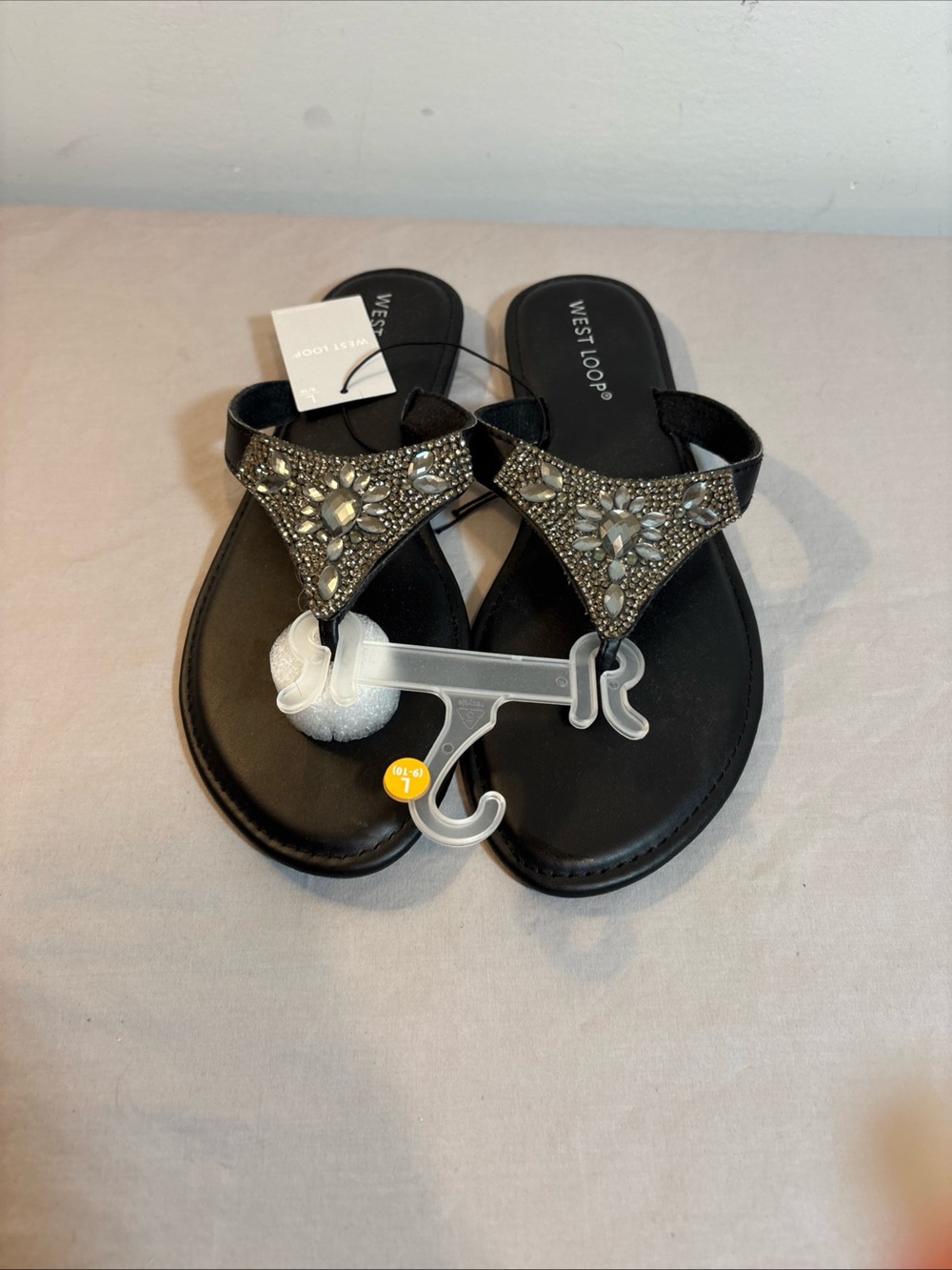 west loop black jeweled thong sandals